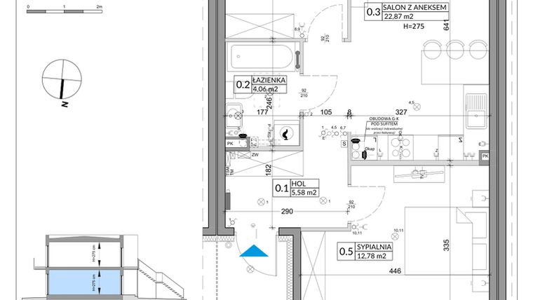 Rzut - Mieszkanie na sprzedaż 3 pokoje o powierzchni 57,39 m² - numer 62A w Osiedle Młodych etap X