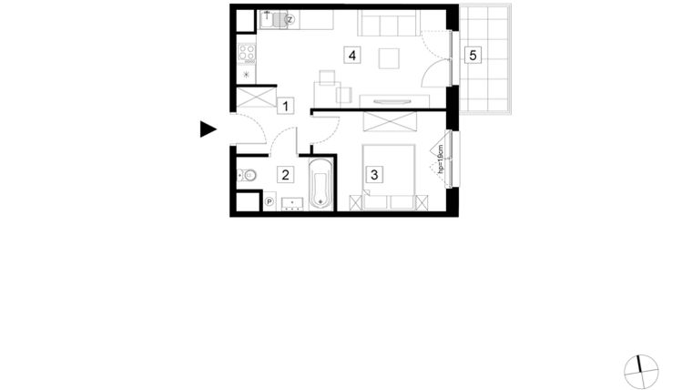 Rzut - Mieszkanie na sprzedaż 2 pokoje o powierzchni 36,58 m² - numer A1-2-17 w Hipoteczna Park