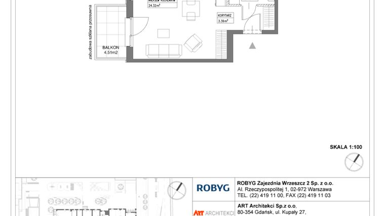 Rzut - Mieszkanie na sprzedaż 1 pokój o powierzchni 31,77 m² - numer I1.3M07 w Nowa Wałowa bud. I1