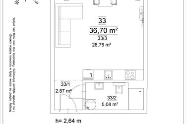 Rzut - Mieszkanie na sprzedaż 1 pokój o powierzchni 36,7 m² - numer 33 w Osiedle Teatralne 19
