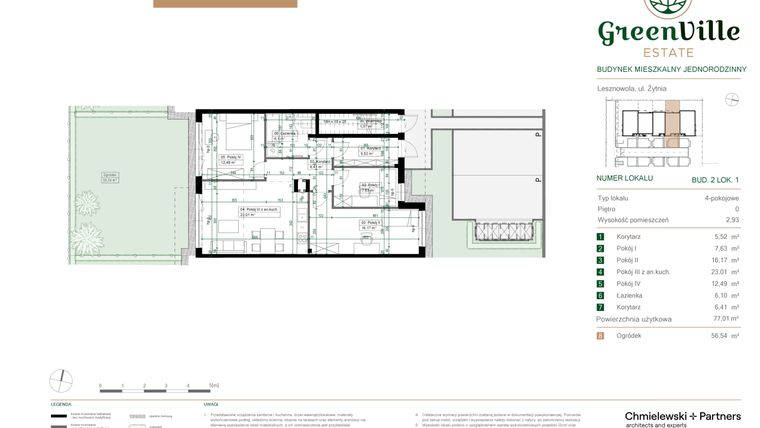 Rzut - Mieszkanie na sprzedaż 4 pokoje o powierzchni 77,01 m² - numer 2.1 w Green Ville
