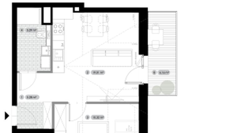 Rzut - Mieszkanie na sprzedaż 4 pokoje o powierzchni 39,9 m² - numer 5.M1 w Stalowa 76