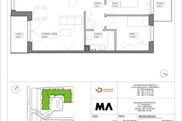 Rzut - Mieszkanie na sprzedaż 3 pokoje o powierzchni 65,83 m² - numer PT/B/5/1 w Przystanek Tarnogaj