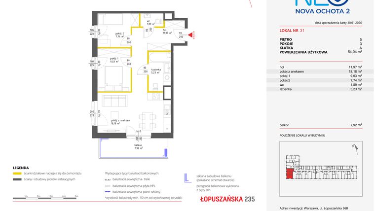 Rzut - Mieszkanie na sprzedaż 3 pokoje o powierzchni 53,97 m² - numer 31 w Neo Nova Ochota 2