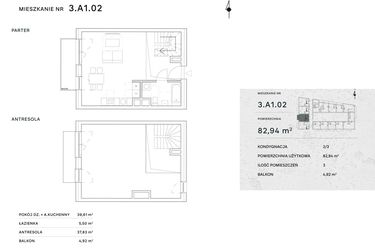 Rzut - Mieszkanie na sprzedaż 2 pokoje o powierzchni 82,94 m² - numer 3.A1.02 w Żernicka Park