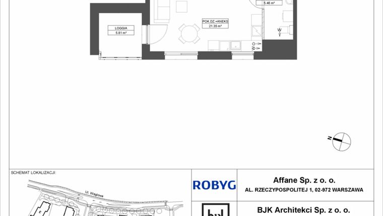 Rzut - Mieszkanie na sprzedaż 1 pokój o powierzchni 29,88 m² - numer A.11M08 w WENDY