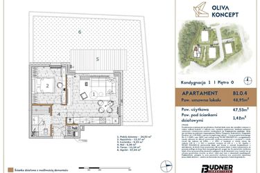 Rzut - Mieszkanie na sprzedaż 2 pokoje o powierzchni 48,95 m² - numer B1.0.4 w Oliva Koncept II