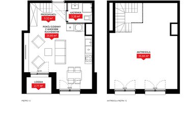 Rzut - Mieszkanie na sprzedaż 1 pokój o powierzchni 68,3 m² - numer A2 379 w 29L