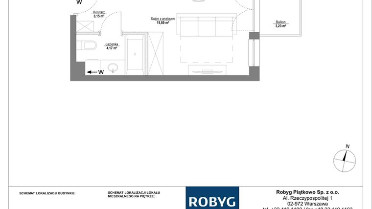 Rzut - Mieszkanie na sprzedaż 1 pokój o powierzchni 27,21 m² - numer C.4M12 w Początek Piątkowo bud. C