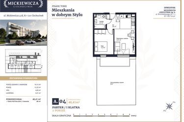 Rzut - Mieszkanie na sprzedaż 2 pokoje o powierzchni 40,22 m² - numer A4 w Mickiewicza