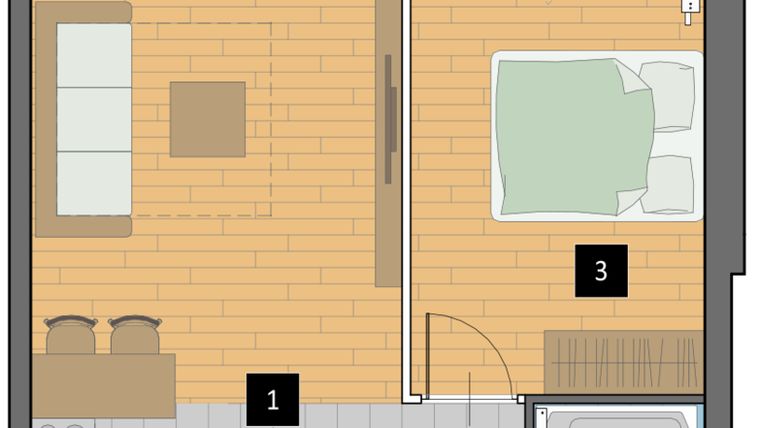 Rzut - Mieszkanie na sprzedaż 2 pokoje o powierzchni 41,63 m² - numer B5 w Mazowiecka 115