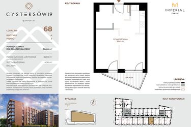 Rzut - Mieszkanie na sprzedaż 1 pokój o powierzchni 36,45 m² - numer 68 w Cystersów 19 - lokale inwestycyjne