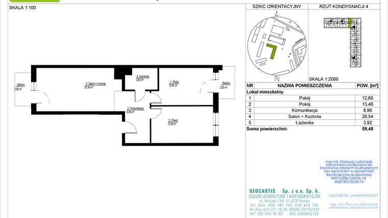 Rzut - Mieszkanie na sprzedaż 3 pokoje o powierzchni 59,48 m² - numer C76 w Jasielska 8C