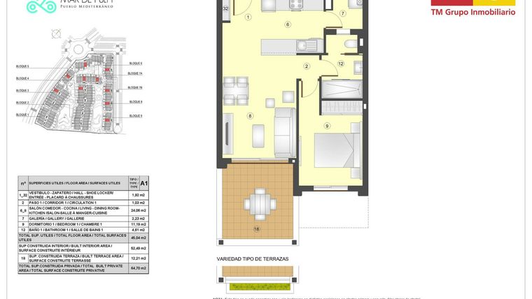 Rzut - Mieszkanie na sprzedaż 1 pokój o powierzchni 52 m² - numer 7B.278 w Mar de Pulpi - Almeria