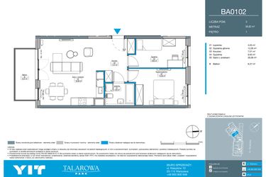 Rzut - Mieszkanie na sprzedaż 3 pokoje o powierzchni 58,83 m² - numer BA0102 w Talarowa Park