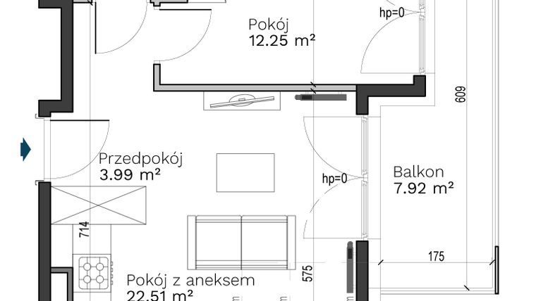 Rzut - Mieszkanie na sprzedaż 2 pokoje o powierzchni 43,05 m² - numer C-18 w Destino