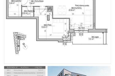 Rzut - Mieszkanie na sprzedaż 2 pokoje o powierzchni 53,9 m² - numer 9 w Aleja