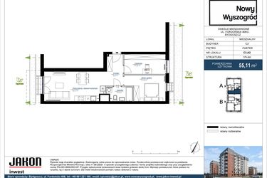 Rzut - Mieszkanie na sprzedaż 1 pokój o powierzchni 55,11 m² - numer C3.A2 w Nowy Wyszogród etap III