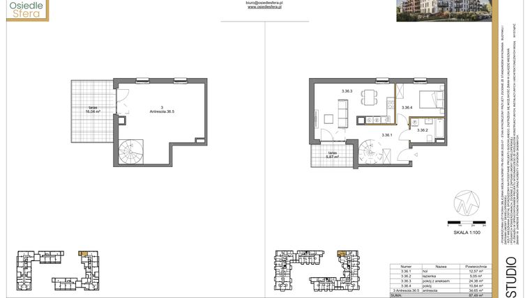 Rzut - Mieszkanie na sprzedaż 2 pokoje o powierzchni 87,49 m² - numer 36 w Osiedle Sfera etap II
