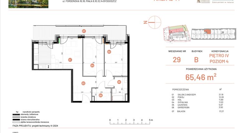 Rzut - Mieszkanie na sprzedaż 3 pokoje o powierzchni 65,46 m² - numer 12.29 w Osiedle Nowe Horyzonty etap III