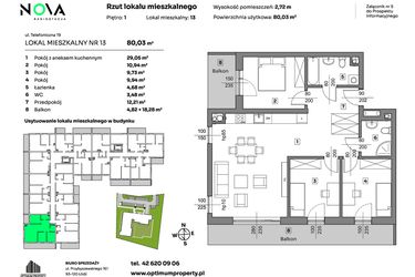 Rzut - Mieszkanie na sprzedaż 4 pokoje o powierzchni 80,03 m² - numer 13 w Nova Radiostacja
