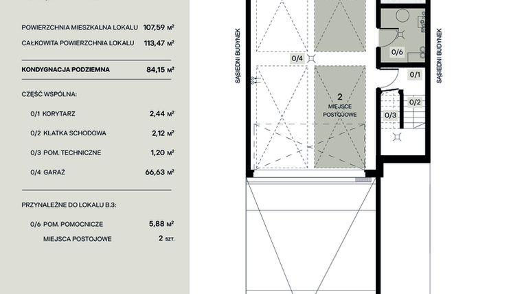 Rzut - Mieszkanie na sprzedaż 4 pokoje o powierzchni 107,59 m² - numer B.3 w Wiązana Residence