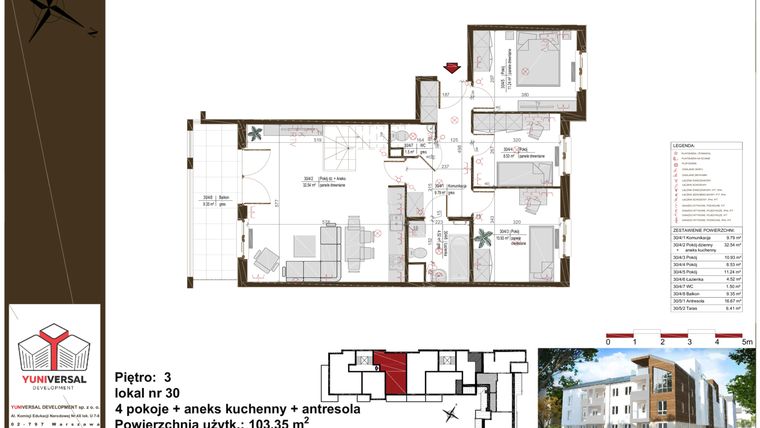 Rzut - Mieszkanie na sprzedaż 4 pokoje o powierzchni 103,17 m² - numer 30 w Natolin Park