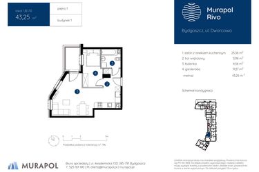Rzut - Mieszkanie na sprzedaż 1 pokój o powierzchni 43,25 m² - numer 1.B.1.10 w Murapol Rivo