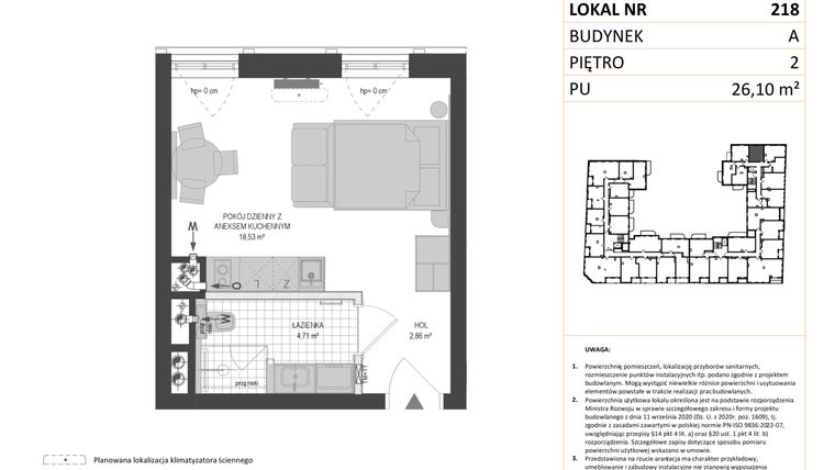 Rzut - Mieszkanie na sprzedaż 1 pokój o powierzchni 26,1 m² - numer A.218 w Esencja - Apartamenty inwestycyjne