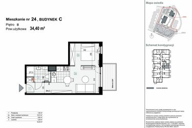 Rzut - Mieszkanie na sprzedaż 1 pokój o powierzchni 34,4 m² - numer C.M24 w Apartamenty Kopernika