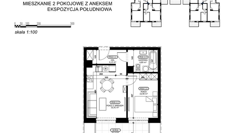 Rzut - Mieszkanie na sprzedaż 2 pokoje o powierzchni 35,92 m² - numer C2-M16 w Stacja Łódź V – etap C2