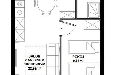 Rzut - Mieszkanie na sprzedaż 2 pokoje o powierzchni 38,09 m² - numer C.5 w Apartamenty Bałtyk