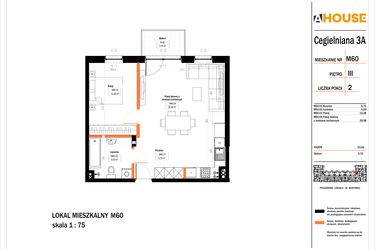 Rzut - Mieszkanie na sprzedaż 2 pokoje o powierzchni 53,62 m² - numer 60 w Osiedle StaLove etap II