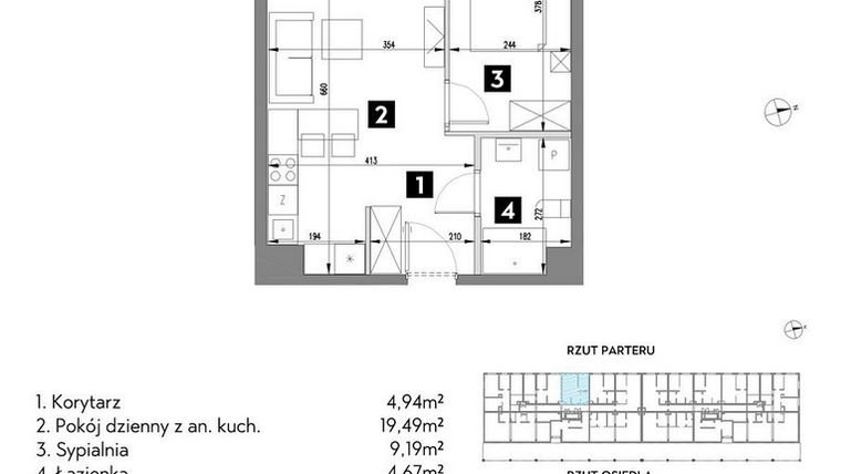 Rzut - Mieszkanie na sprzedaż 2 pokoje o powierzchni 38,27 m² - numer A1/0/7 w Metr Kwadrat