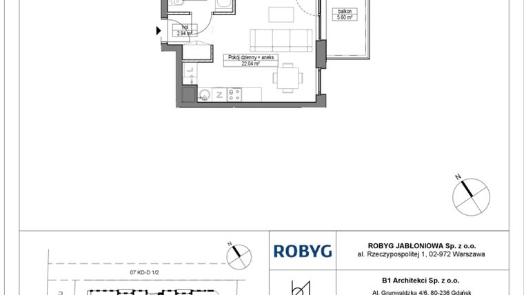 Rzut - Mieszkanie na sprzedaż 1 pokój o powierzchni 29,03 m² - numer A.4M16 w Dobre Miejsce