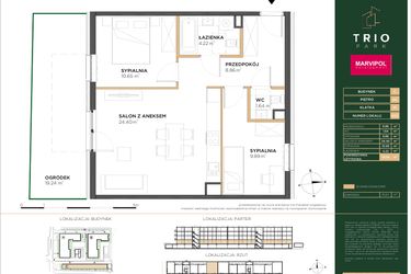 Rzut - Mieszkanie na sprzedaż 3 pokoje o powierzchni 59,66 m² - numer C005 w Trio Park bud. C