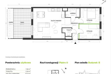 Rzut - Mieszkanie na sprzedaż 3 pokoje o powierzchni 69,55 m² - numer B/B/3 w Augustowska Vita
