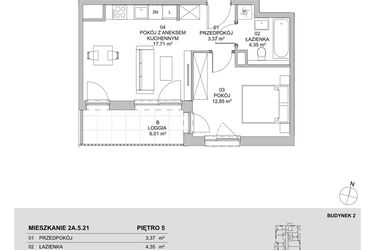 Rzut - Mieszkanie na sprzedaż 2 pokoje o powierzchni 38,28 m² - numer 2A.5.21 w Francuska Park VIIIA