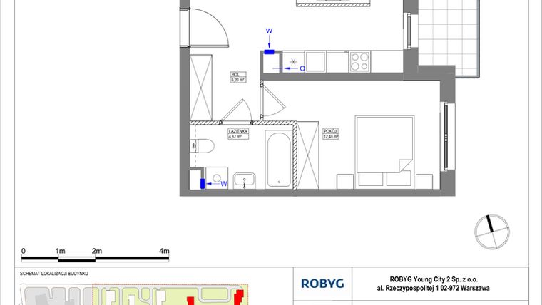 Rzut - Mieszkanie na sprzedaż 2 pokoje o powierzchni 49,48 m² - numer MLAAB/B/4/4 w Metro Life Apartamenty