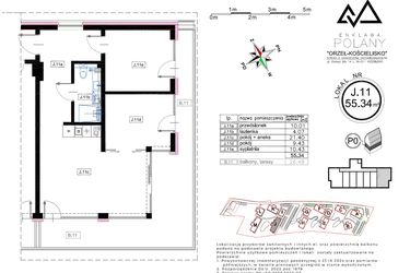 Rzut - Mieszkanie na sprzedaż 2 pokoje o powierzchni 55,34 m² - numer J.11 w Enklawa Polany etap II