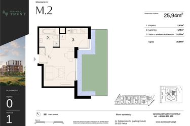 Rzut - Mieszkanie na sprzedaż 1 pokój o powierzchni 25,94 m² - numer D - M.2 w Dzielnica Trust