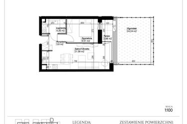 Rzut - Mieszkanie na sprzedaż 2 pokoje o powierzchni 38,65 m² - numer D.30 w Narcyzowe Wzgórza II