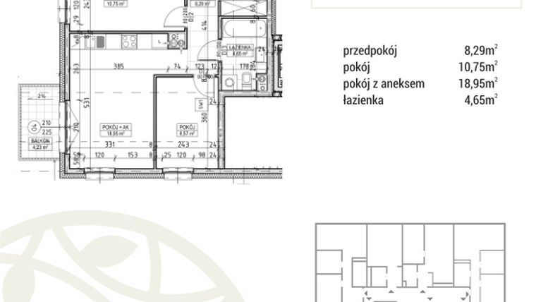 Rzut - Mieszkanie na sprzedaż 3 pokoje o powierzchni 51,21 m² - numer A1.02.15 w Zakątek Flora
