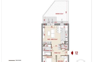 Rzut - Mieszkanie na sprzedaż 3 pokoje o powierzchni 52,34 m² - numer 12 w Zalesie