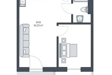 Rzut - Mieszkanie na sprzedaż 2 pokoje o powierzchni 34,23 m² - numer M18 w TARASY GĄSKI