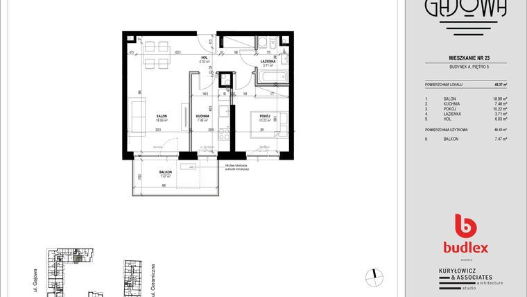 Rzut - Mieszkanie na sprzedaż 2 pokoje o powierzchni 47,17 m² - numer 23 w Gajowa bud. A