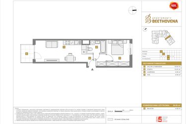 Rzut - Mieszkanie na sprzedaż 2 pokoje o powierzchni 38,95 m² - numer D32 w Apartamenty Beethovena etap 2