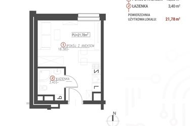Rzut - Mieszkanie na sprzedaż 1 pokój o powierzchni 21,78 m² - numer 110 w Wróblewskiego 1
