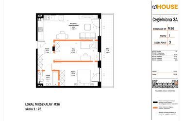 Rzut - Mieszkanie na sprzedaż 3 pokoje o powierzchni 61,05 m² - numer 36 w Osiedle StaLove etap II