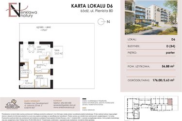 Rzut - Mieszkanie na sprzedaż 3 pokoje o powierzchni 56,88 m² - numer D6 w Enklawa Natury